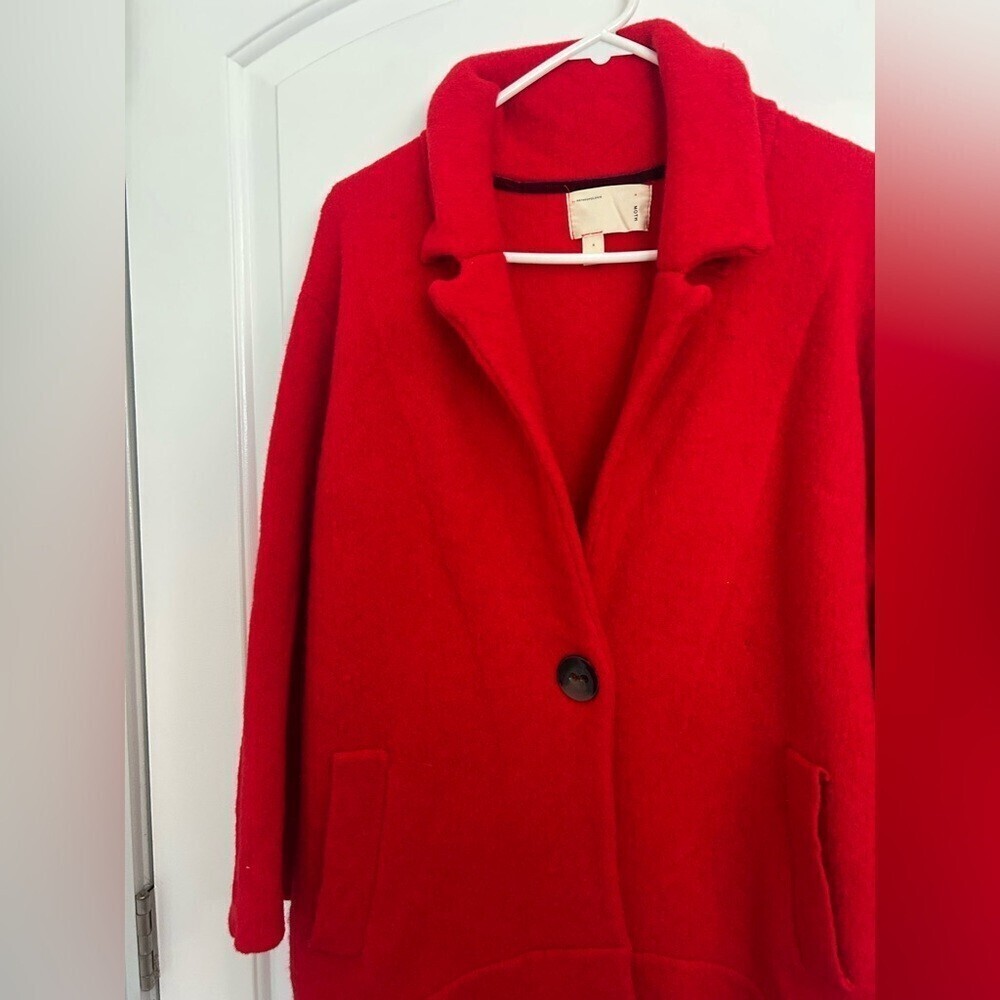 Anthropologie Moth Cherry Red Wool Yak Blend Jacket Coat size S fall preppy chic - Picture 4 of 12